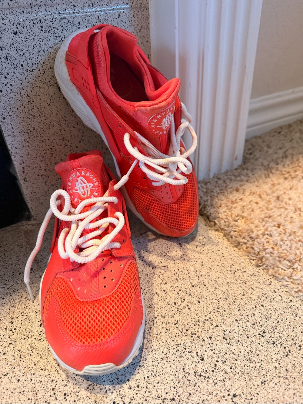 Nike Kids Coral-Red Mesh Sneakers with White Laces